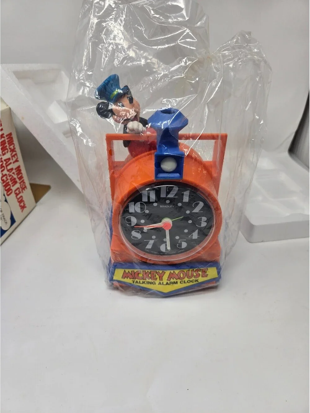 1970's BRAND NEW IN BOX Mickey Mouse Talking Alarm Clock Choo-Choo Bradly Time